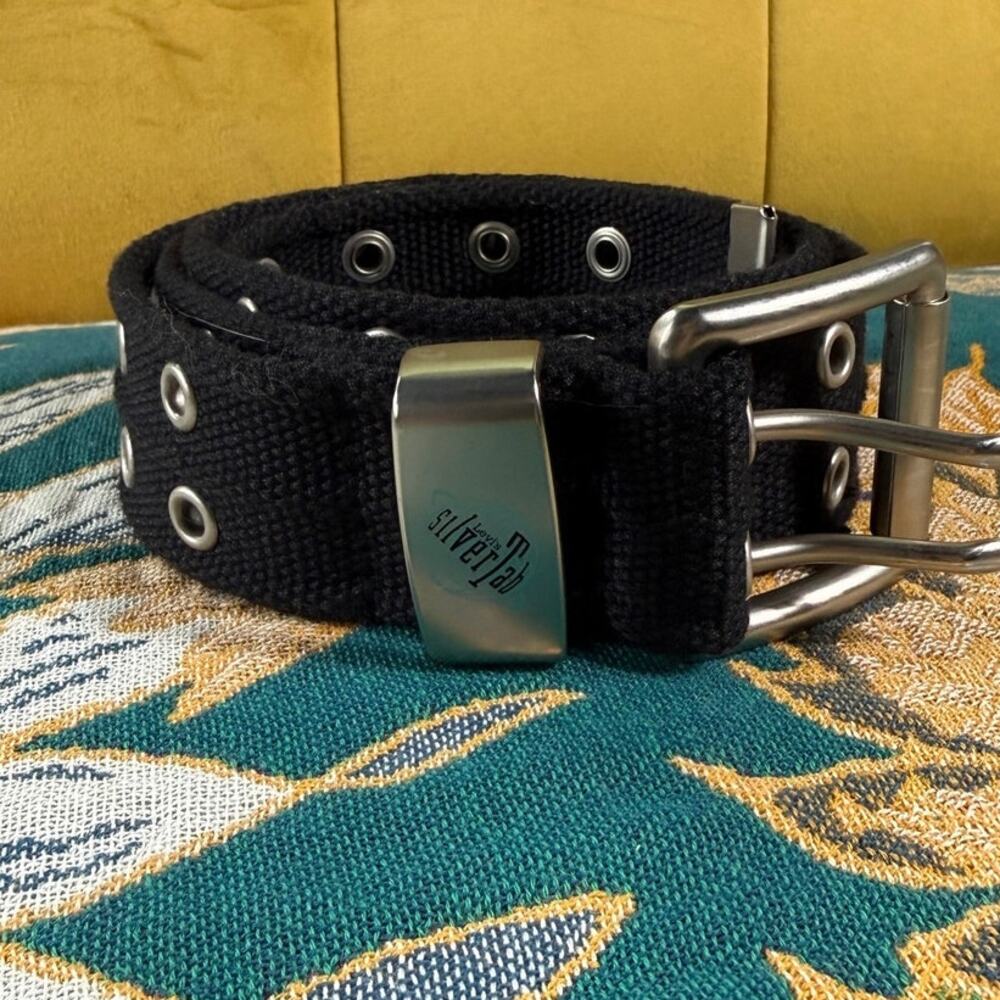 Y2K Levi's SilverTab Black Canvas Grommet Belt Double Prong Grunge Roller Buckle